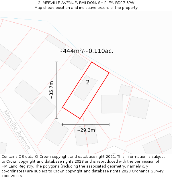 2, MERVILLE AVENUE, BAILDON, SHIPLEY, BD17 5PW: Plot and title map