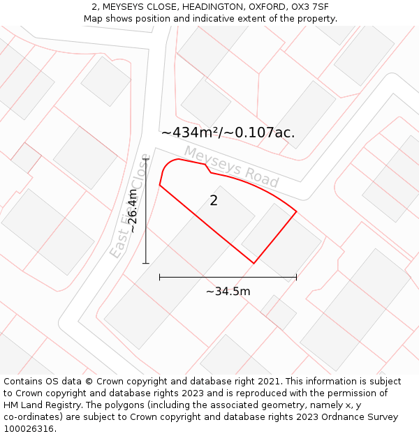 2, MEYSEYS CLOSE, HEADINGTON, OXFORD, OX3 7SF: Plot and title map