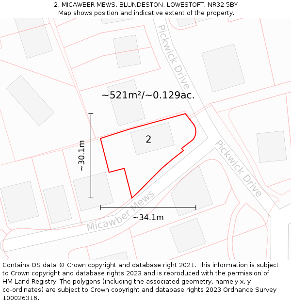 2, MICAWBER MEWS, BLUNDESTON, LOWESTOFT, NR32 5BY: Plot and title map