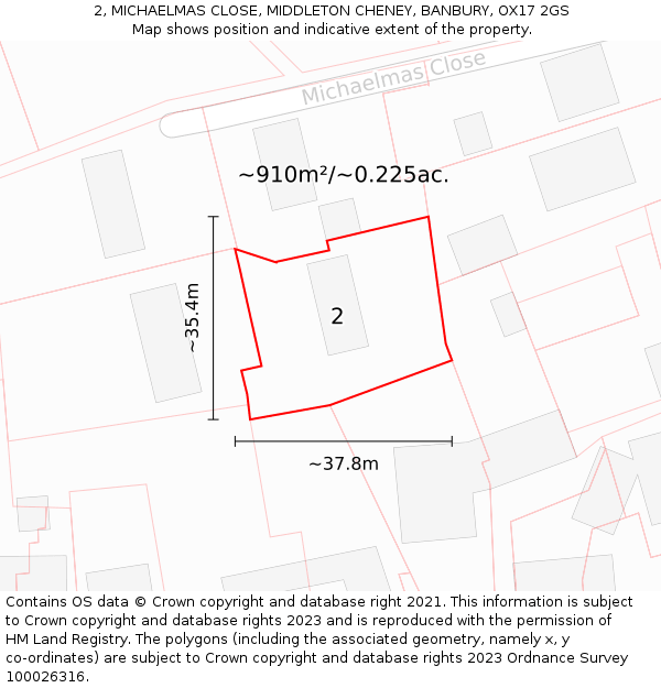 2, MICHAELMAS CLOSE, MIDDLETON CHENEY, BANBURY, OX17 2GS: Plot and title map