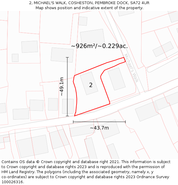 2, MICHAEL'S WALK, COSHESTON, PEMBROKE DOCK, SA72 4UR: Plot and title map