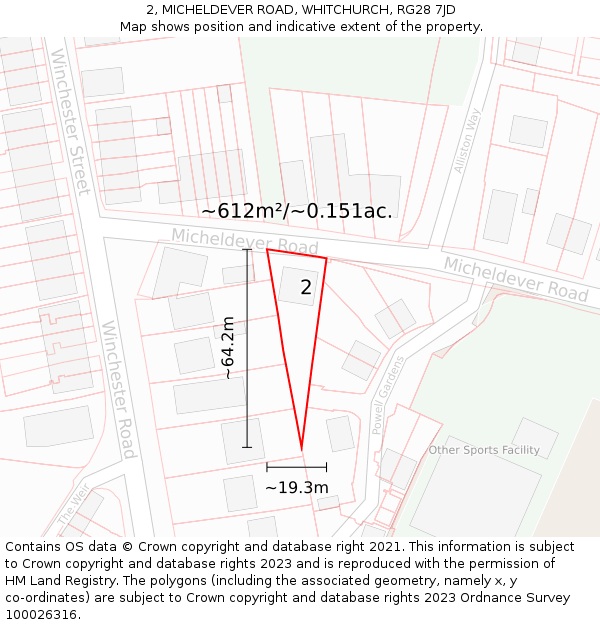 2, MICHELDEVER ROAD, WHITCHURCH, RG28 7JD: Plot and title map