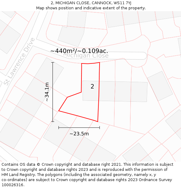 2, MICHIGAN CLOSE, CANNOCK, WS11 7YJ: Plot and title map