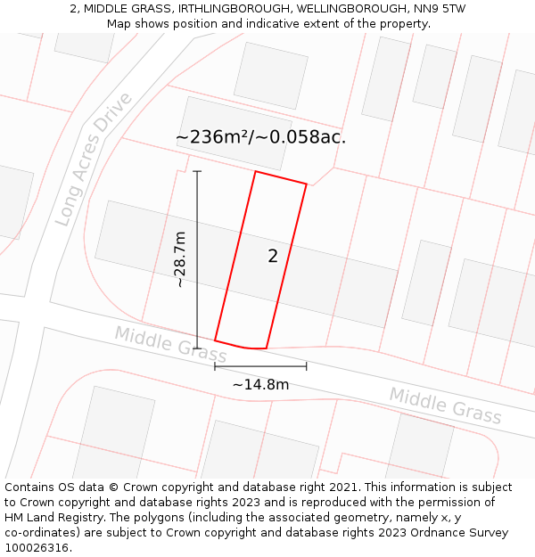 2, MIDDLE GRASS, IRTHLINGBOROUGH, WELLINGBOROUGH, NN9 5TW: Plot and title map