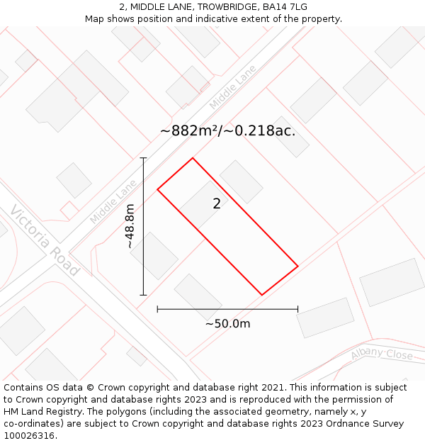 2, MIDDLE LANE, TROWBRIDGE, BA14 7LG: Plot and title map