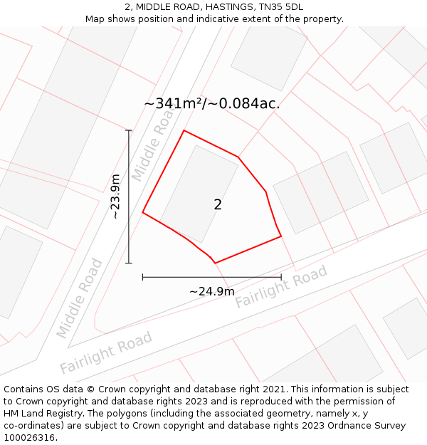 2, MIDDLE ROAD, HASTINGS, TN35 5DL: Plot and title map