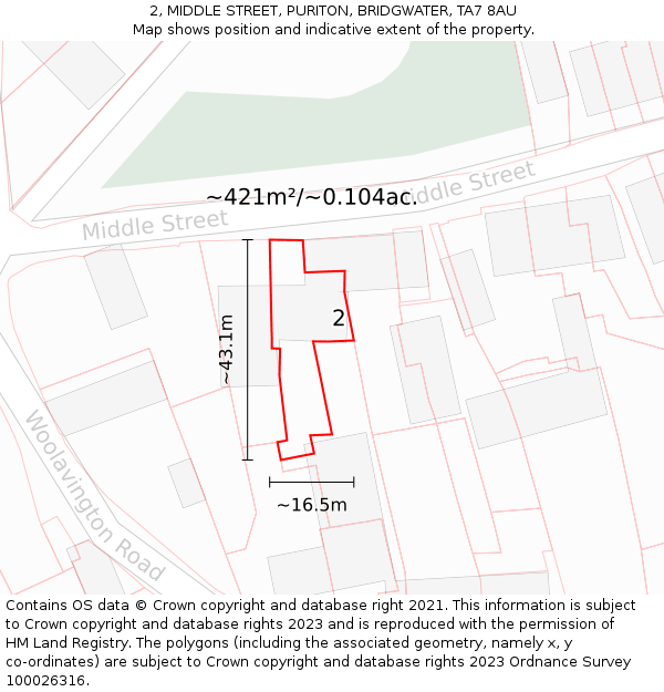 2, MIDDLE STREET, PURITON, BRIDGWATER, TA7 8AU: Plot and title map