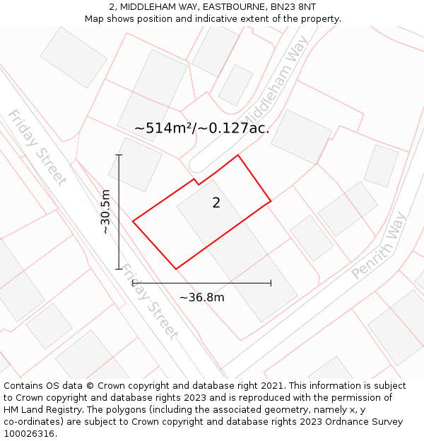 2, MIDDLEHAM WAY, EASTBOURNE, BN23 8NT: Plot and title map