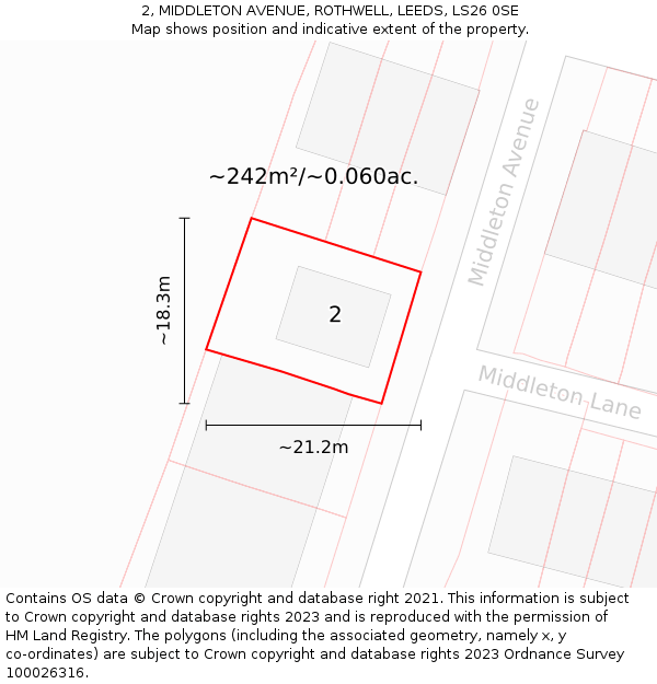 2, MIDDLETON AVENUE, ROTHWELL, LEEDS, LS26 0SE: Plot and title map