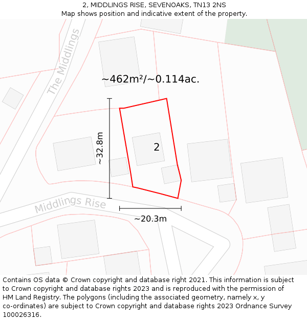 2, MIDDLINGS RISE, SEVENOAKS, TN13 2NS: Plot and title map