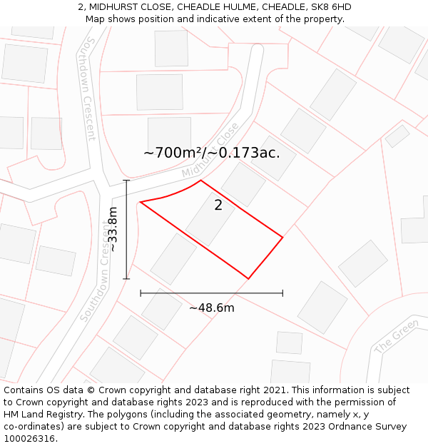 2, MIDHURST CLOSE, CHEADLE HULME, CHEADLE, SK8 6HD: Plot and title map