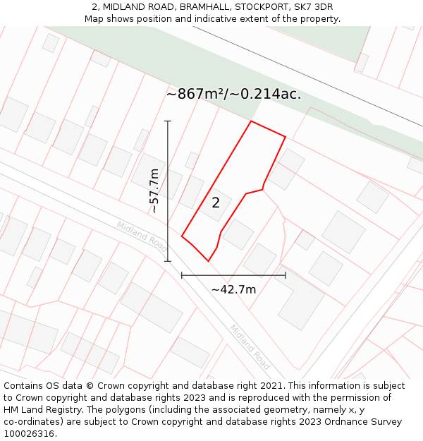 2, MIDLAND ROAD, BRAMHALL, STOCKPORT, SK7 3DR: Plot and title map