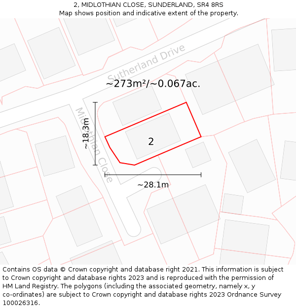 2, MIDLOTHIAN CLOSE, SUNDERLAND, SR4 8RS: Plot and title map