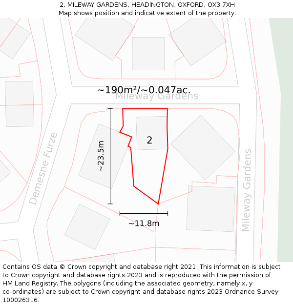 2, MILEWAY GARDENS, HEADINGTON, OXFORD, OX3 7XH: Plot and title map