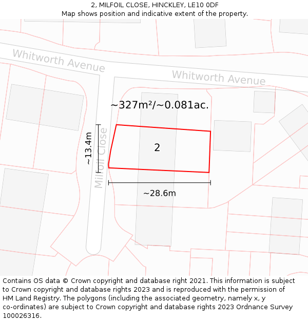 2, MILFOIL CLOSE, HINCKLEY, LE10 0DF: Plot and title map