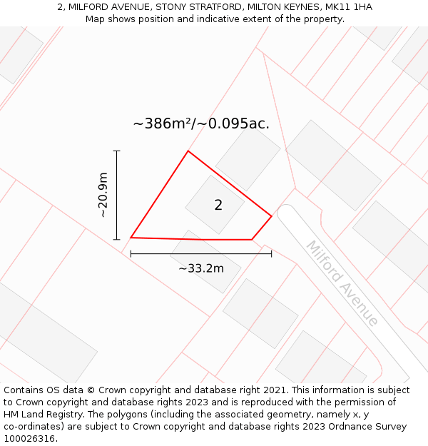 2, MILFORD AVENUE, STONY STRATFORD, MILTON KEYNES, MK11 1HA: Plot and title map