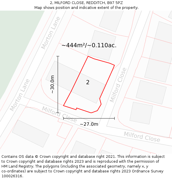 2, MILFORD CLOSE, REDDITCH, B97 5PZ: Plot and title map