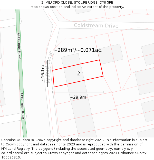 2, MILFORD CLOSE, STOURBRIDGE, DY8 5RB: Plot and title map