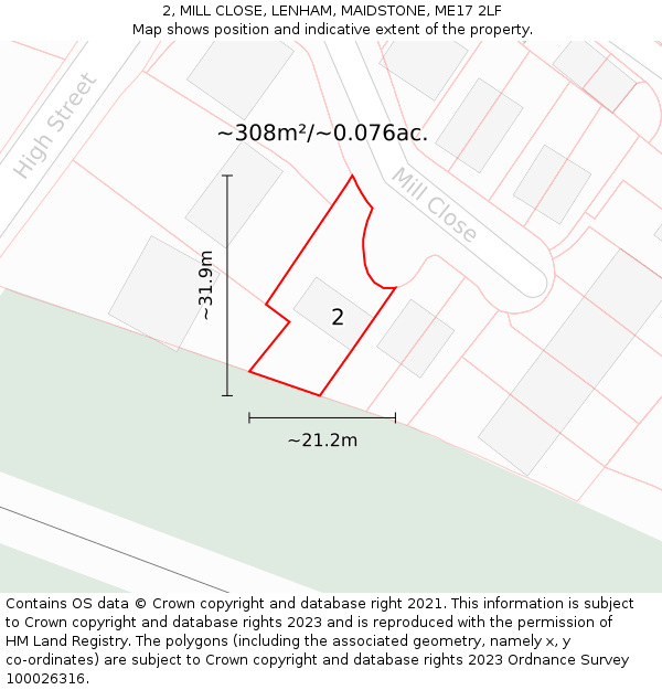 2, MILL CLOSE, LENHAM, MAIDSTONE, ME17 2LF: Plot and title map