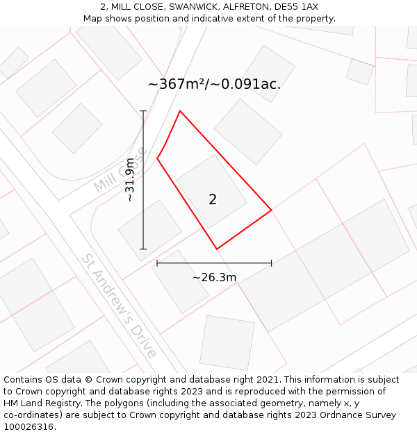 2, MILL CLOSE, SWANWICK, ALFRETON, DE55 1AX: Plot and title map