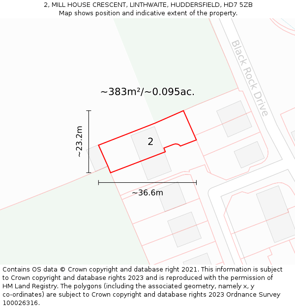 2, MILL HOUSE CRESCENT, LINTHWAITE, HUDDERSFIELD, HD7 5ZB: Plot and title map