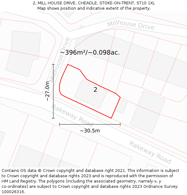 2, MILL HOUSE DRIVE, CHEADLE, STOKE-ON-TRENT, ST10 1XL: Plot and title map