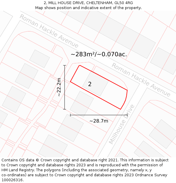 2, MILL HOUSE DRIVE, CHELTENHAM, GL50 4RG: Plot and title map