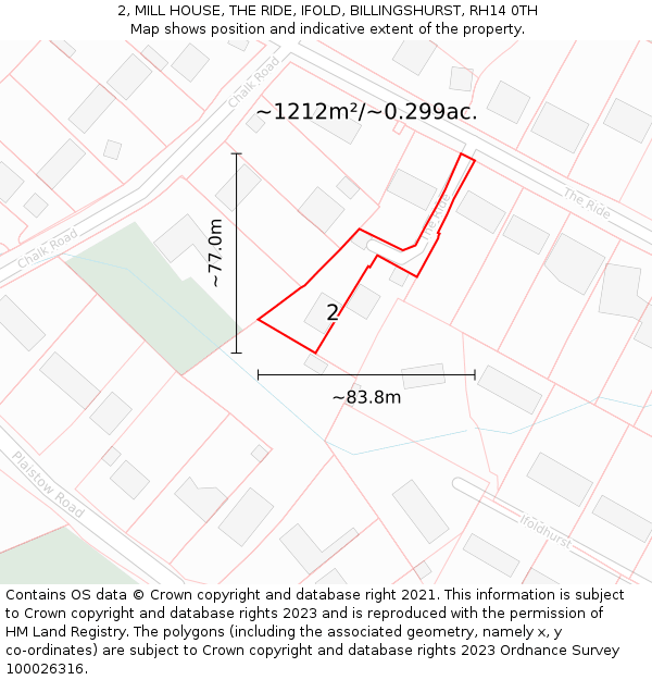 2, MILL HOUSE, THE RIDE, IFOLD, BILLINGSHURST, RH14 0TH: Plot and title map