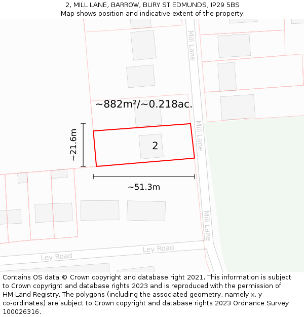 2, MILL LANE, BARROW, BURY ST EDMUNDS, IP29 5BS: Plot and title map