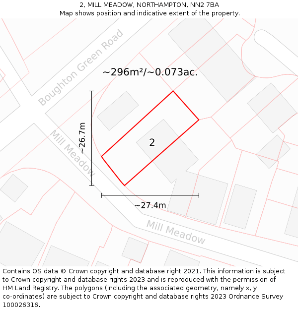 2, MILL MEADOW, NORTHAMPTON, NN2 7BA: Plot and title map