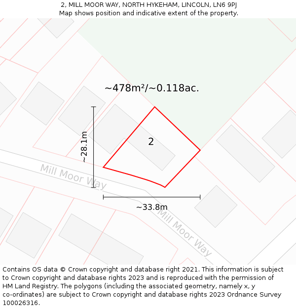 2, MILL MOOR WAY, NORTH HYKEHAM, LINCOLN, LN6 9PJ: Plot and title map