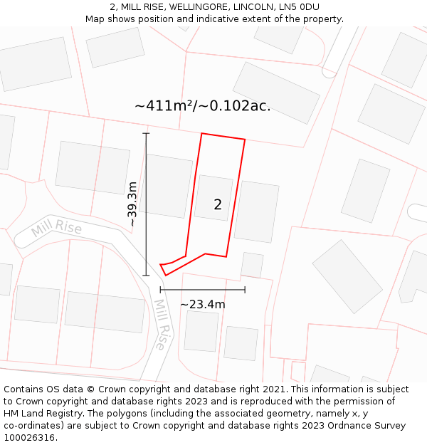 2, MILL RISE, WELLINGORE, LINCOLN, LN5 0DU: Plot and title map