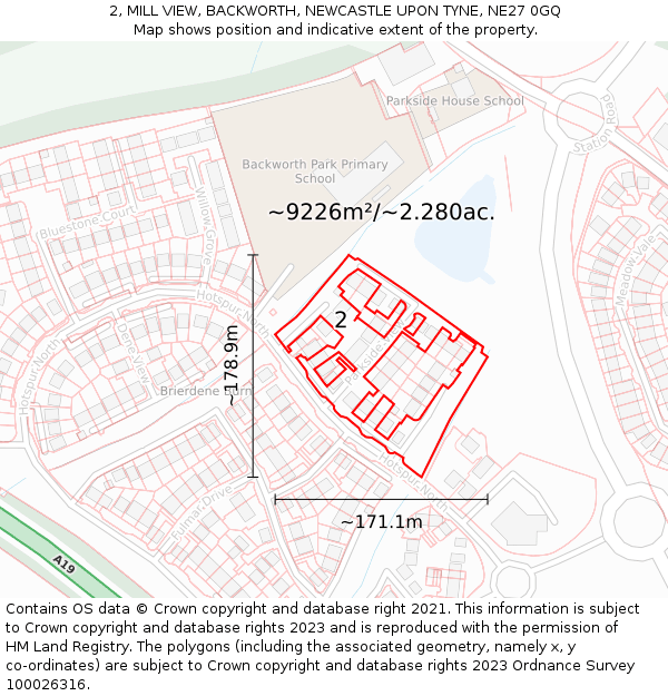 2, MILL VIEW, BACKWORTH, NEWCASTLE UPON TYNE, NE27 0GQ: Plot and title map