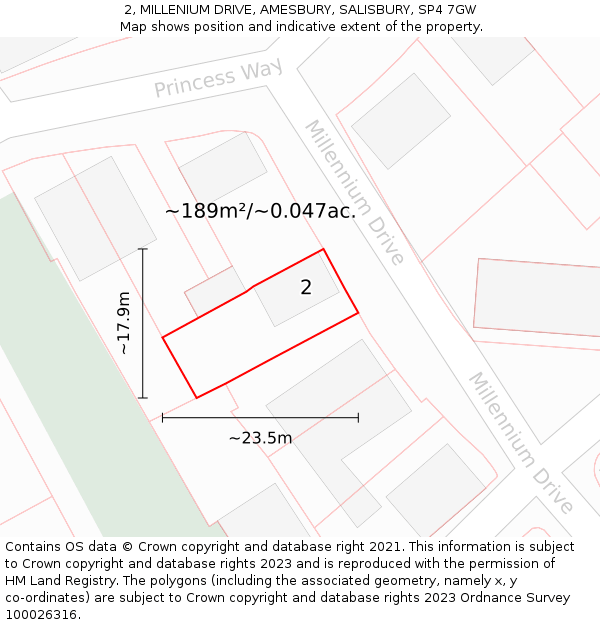 2, MILLENIUM DRIVE, AMESBURY, SALISBURY, SP4 7GW: Plot and title map