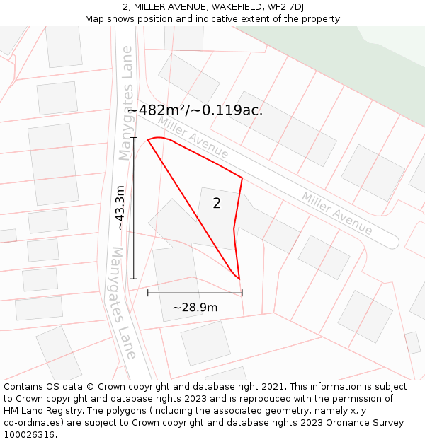 2, MILLER AVENUE, WAKEFIELD, WF2 7DJ: Plot and title map