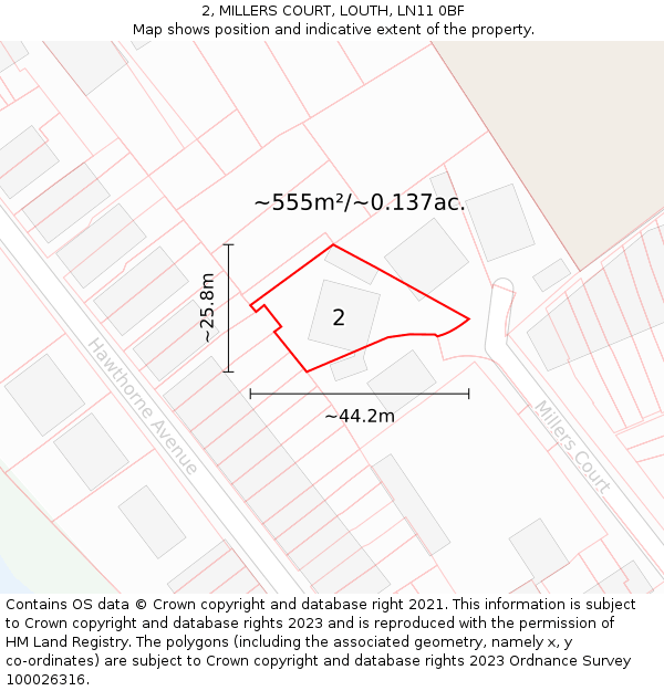 2, MILLERS COURT, LOUTH, LN11 0BF: Plot and title map