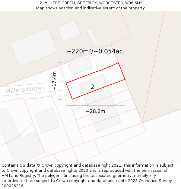 2, MILLERS GREEN, ABBERLEY, WORCESTER, WR6 6NY: Plot and title map