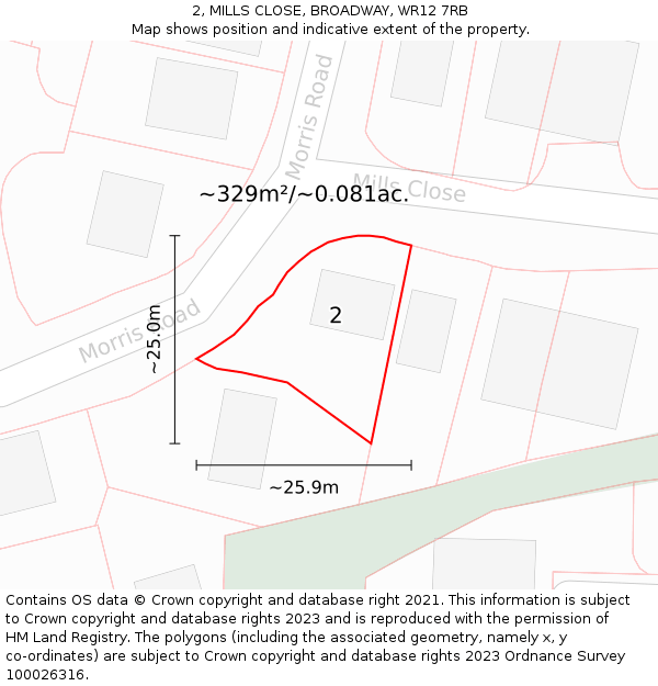 2, MILLS CLOSE, BROADWAY, WR12 7RB: Plot and title map