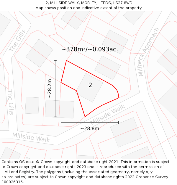 2, MILLSIDE WALK, MORLEY, LEEDS, LS27 8WD: Plot and title map