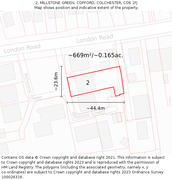 2, MILLSTONE GREEN, COPFORD, COLCHESTER, CO6 1FJ: Plot and title map