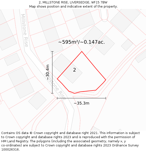 2, MILLSTONE RISE, LIVERSEDGE, WF15 7BW: Plot and title map