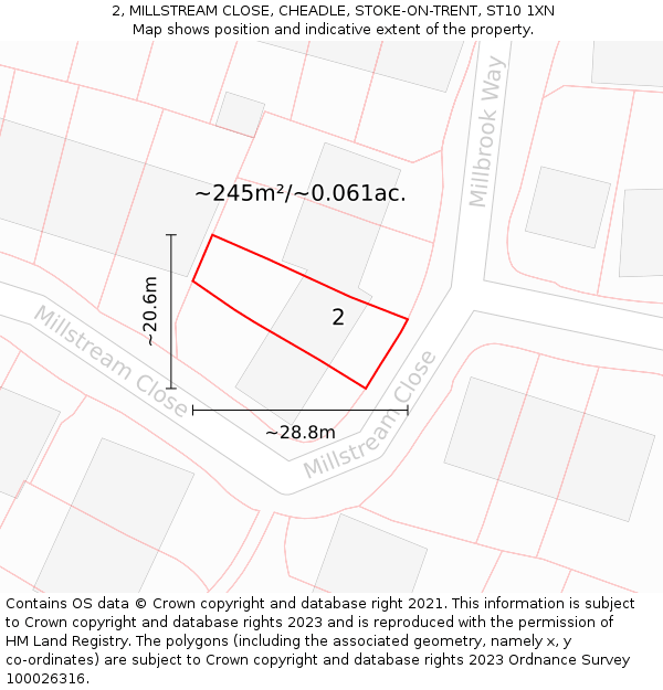 2, MILLSTREAM CLOSE, CHEADLE, STOKE-ON-TRENT, ST10 1XN: Plot and title map