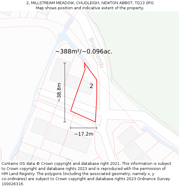 2, MILLSTREAM MEADOW, CHUDLEIGH, NEWTON ABBOT, TQ13 0PG: Plot and title map