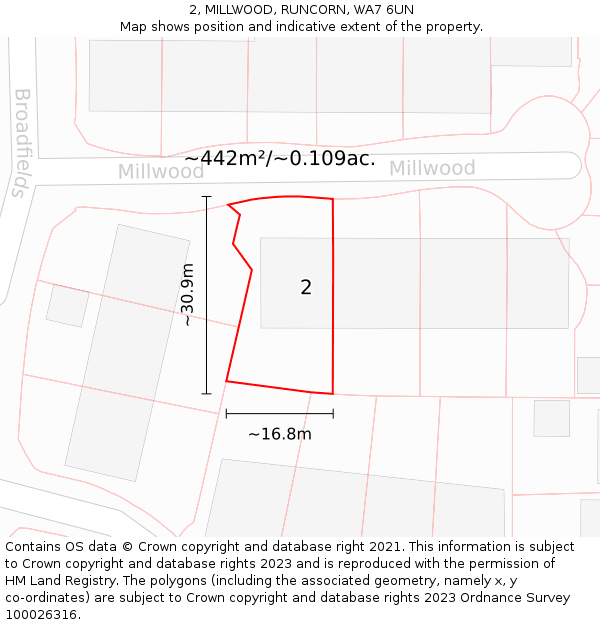 2, MILLWOOD, RUNCORN, WA7 6UN: Plot and title map