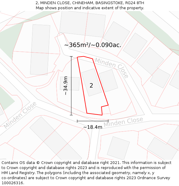 2, MINDEN CLOSE, CHINEHAM, BASINGSTOKE, RG24 8TH: Plot and title map