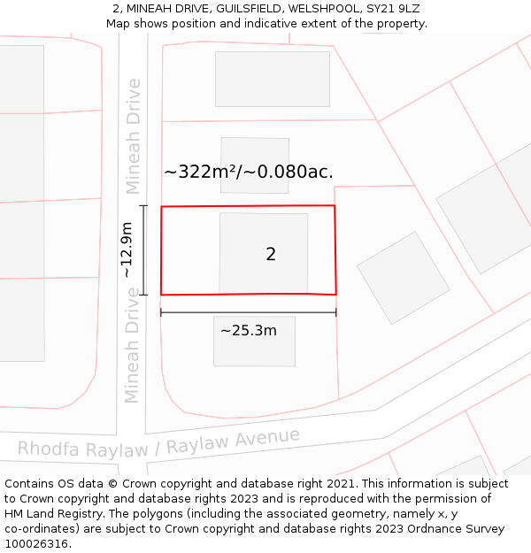 2, MINEAH DRIVE, GUILSFIELD, WELSHPOOL, SY21 9LZ: Plot and title map