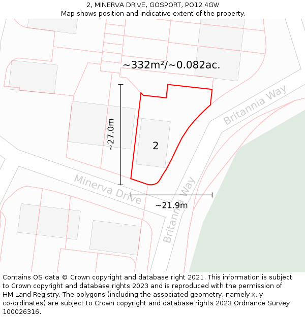 2, MINERVA DRIVE, GOSPORT, PO12 4GW: Plot and title map