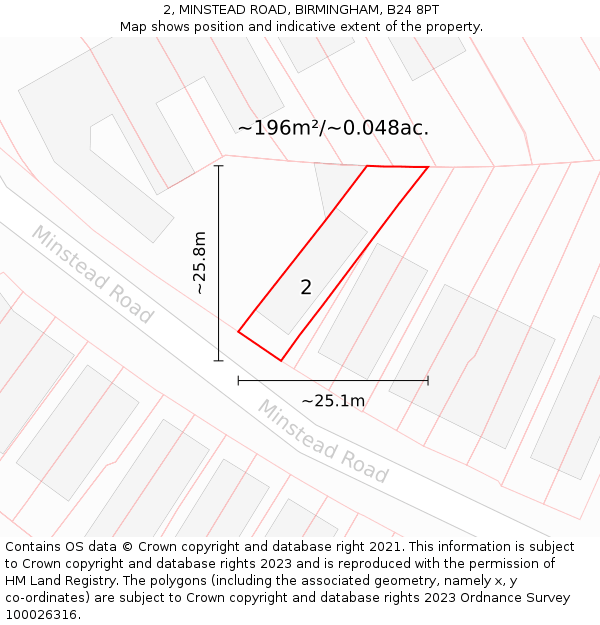 2, MINSTEAD ROAD, BIRMINGHAM, B24 8PT: Plot and title map