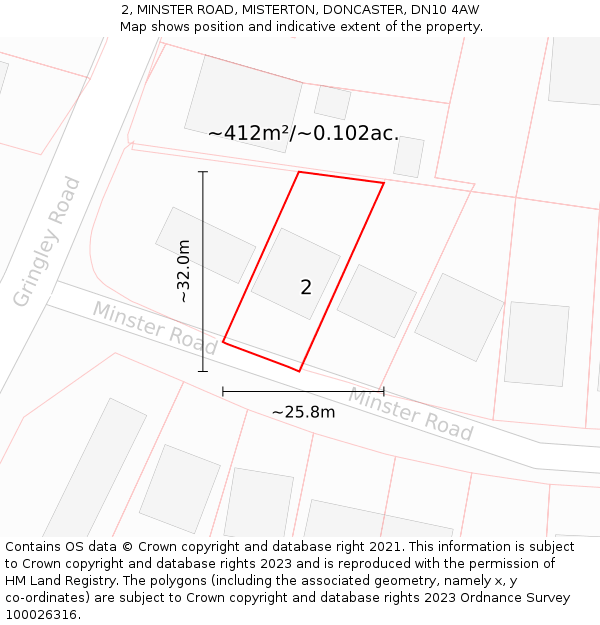 2, MINSTER ROAD, MISTERTON, DONCASTER, DN10 4AW: Plot and title map