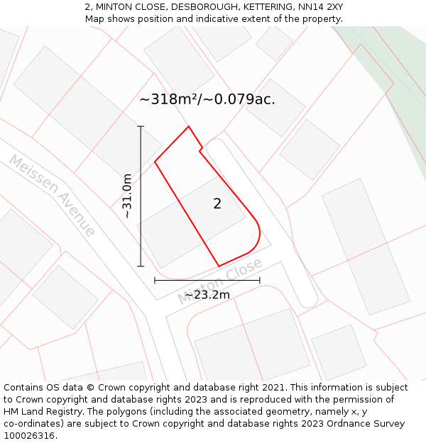 2, MINTON CLOSE, DESBOROUGH, KETTERING, NN14 2XY: Plot and title map